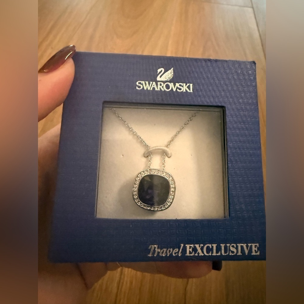 Swarovski Simplicity Crystal Necklace Pendant Deep Blue Purple Stone New In Box